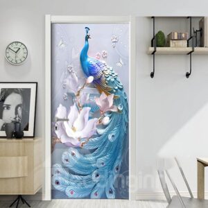 Peacock 3D Door Mural Window Wardrobe Fridge Sticker PVC Self-adhesive Stickers