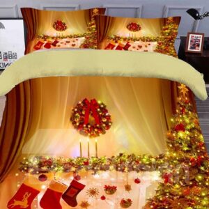 Christmas Socks 3D Duvet Cover Set 4-Piece Polyester Christmas Bedding Sets