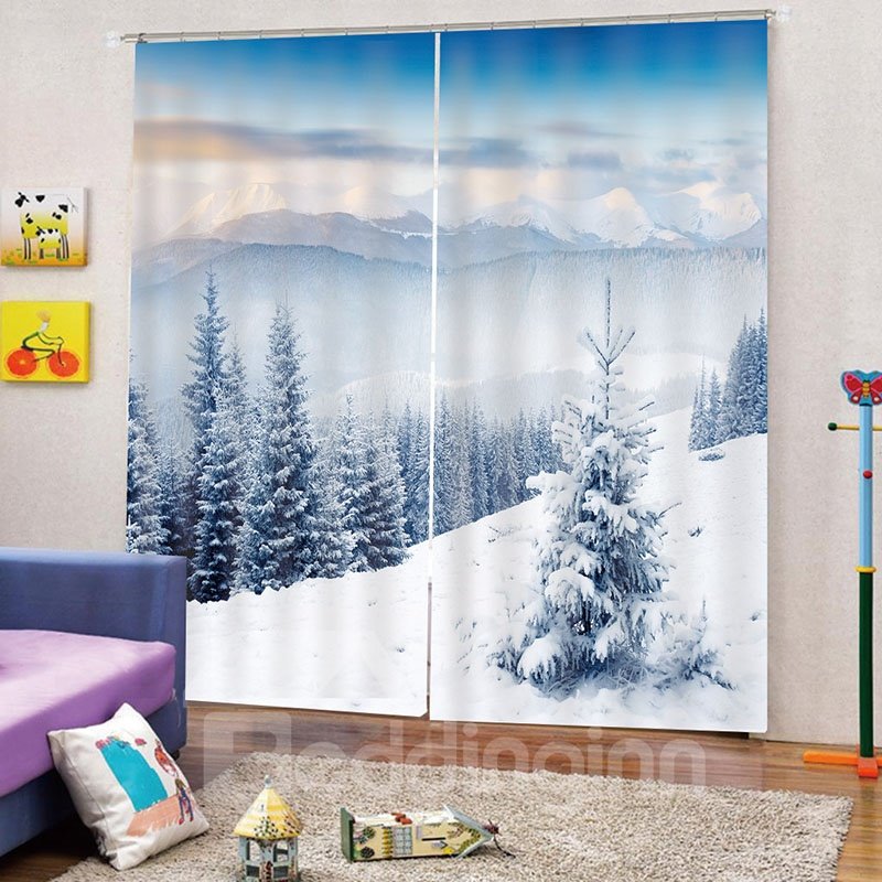 3D Snow Scenery Print Blackout Decorative Curtains for Living Room Bedroom - Image 7