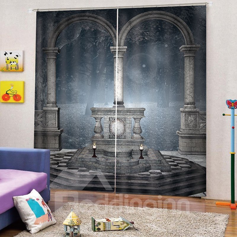 3D Mysterious Pillars Print Blackout and Decorative Curtains for Living Room Bedroom - Image 2