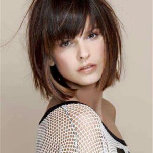 Short Straight Bob With Bangs Human Hair Capless Wig 8 Inches