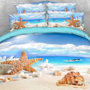 Free Shipping For Only $46.99 Starfish Shells 3D Beach Scenery Bedding 5-Piece Comforter Set/Duvet Covers Soft Lightweight Warm Skin-friendly Microfiber Blue(Clearance Bedding Set £¬no return or exchange)