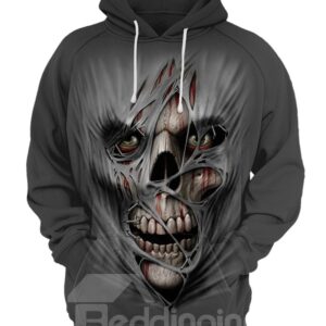 Halloween Casual Style Polyester Kangaroo Pocket 3D Painted Hoodie