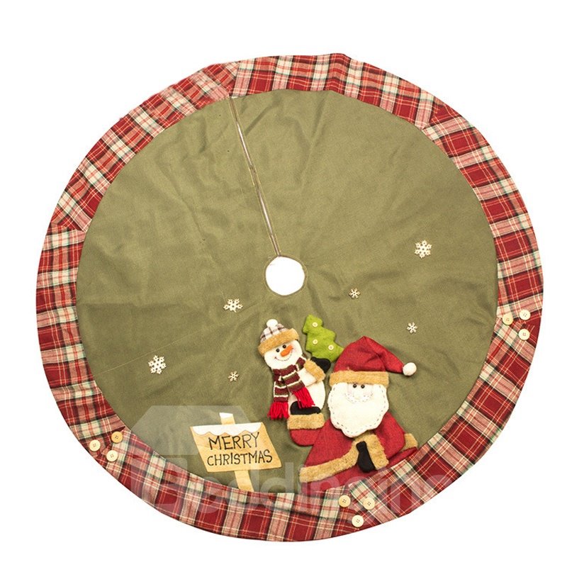 Santa Claus Snowman Grid Edge Tree Skirt