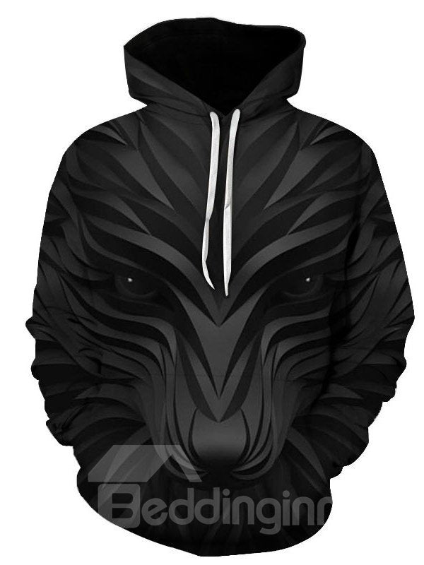 3D Black Fox Print Soft and Warm Long Sleeve Pullover Hoodies Sweatshirt Sweaters - Image 3