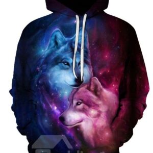 Soft Long Sleeve Dream Galaxy Wolves Pattern 3D Painted Pullover Hoodie