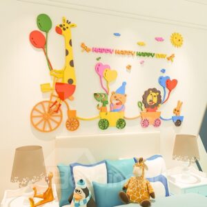 Cartoon Zoo Acrylic Wall Stickers Living Room Bedroom TV Wall Background 3D Animal Wall Decoration