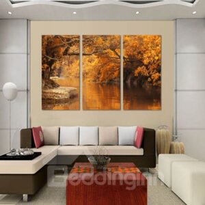 Delicate Autumn Riverside Scenery Pattern Framed Wall Art Prints
