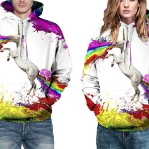 Long Sleeve Unicorn Colorful Rainbow Pattern 3D Painted Hoodie