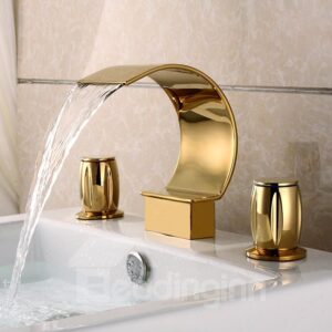 Golden Double Handles Widespread Waterfall Faucet