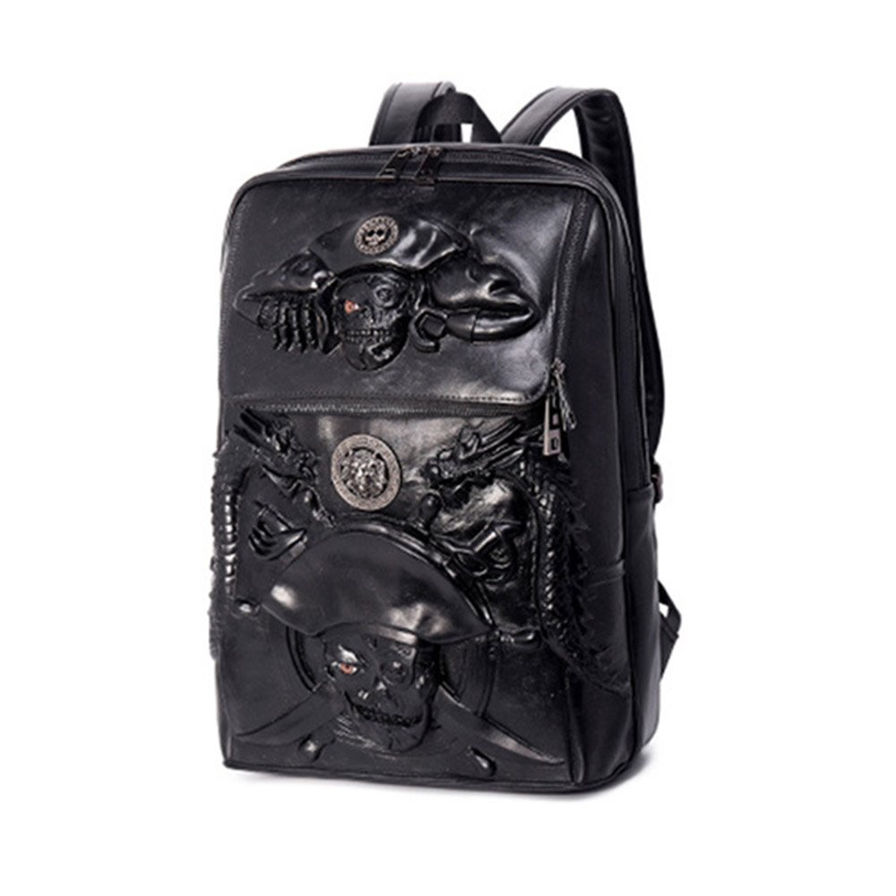 3D Pirate Rivet Painted Bag Skull Design PU Leather Backpacks For Men&Women - Image 3