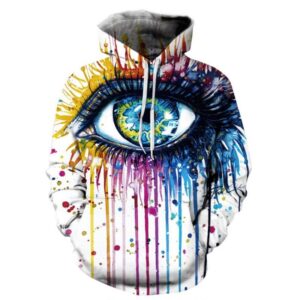 Colorful Long Sleeve Big Eyes Pattern Pocket 3D Painted Hoodie