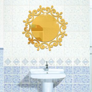Silver/Golden Round Mirror with Frills Acrylic 3D Waterproof Wall Sticker