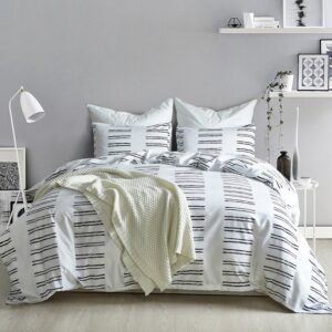 Modern Stripe 3-Piece Bedding Set Duvet Cover Set Polyester White