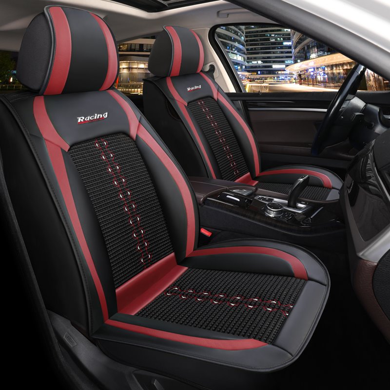 Car Seat Covers Full Coverage Soft Wear-resistant Durable Skin-friendly Man-made PU Leather & Ice Silk Breathable Material Front and Rear Split Bench Protection Airbag Compatible 5-seater Universal Fit Seat Covers for Sedan SUV Truck - Image 3