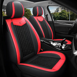 Faux Leather and Fabric Universal Car Seat Cover Full Set for 5-Seat Sedan SUV Weave Knitted Pattern