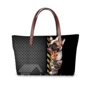 Close Friend Dog Cat Mouse Animals Black 3D Printed for Women Girls Shoulder HandBags