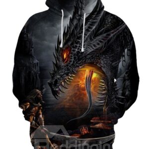 Unisex Loose Model Polyester Pullover Kangaroo Pocket 3D Painted Hoodie