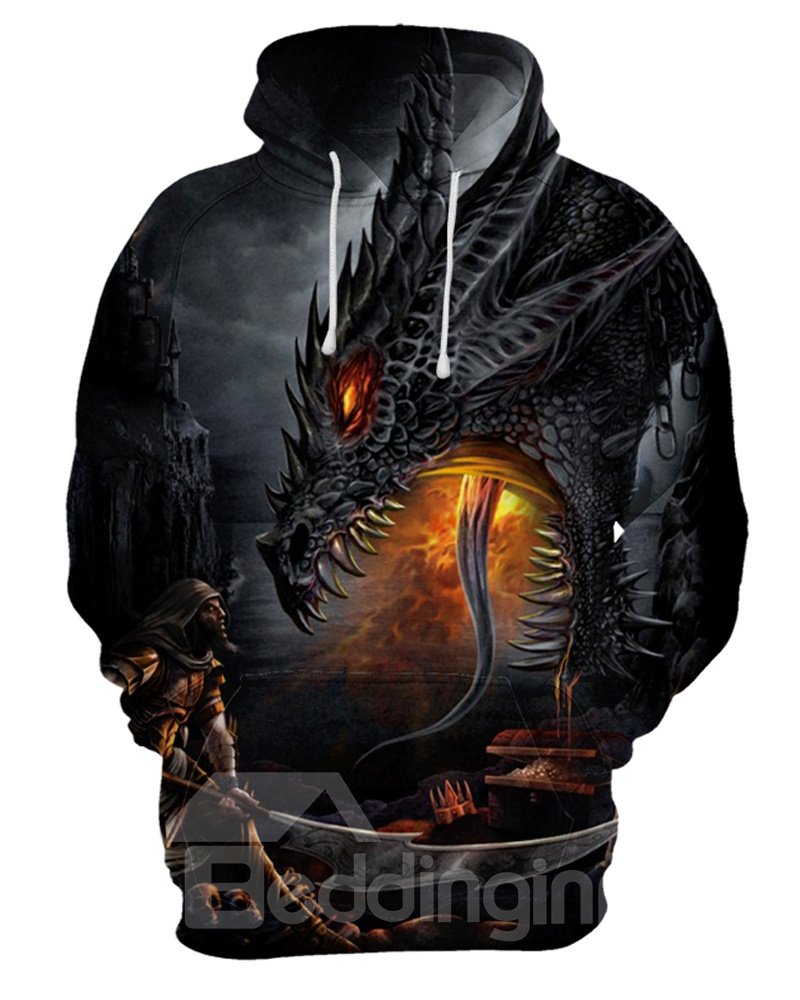 Unisex Loose Model Polyester Pullover Kangaroo Pocket 3D Painted Hoodie