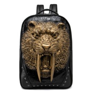 3D Tiger Head Painted Bags Backpacks Waterproof PU Leather Laptop Bookbag