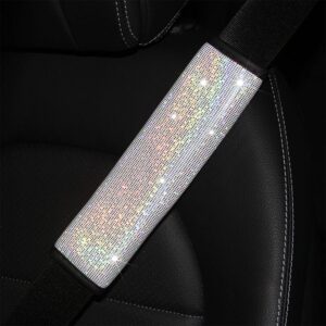 2PCS Diamond Car Seat Belt Shoulder Pads - Rhinestone Leather Handcraft Seatbelt Cover Sparkling Bling Car Accessories for Women, Lady - Universal Fit