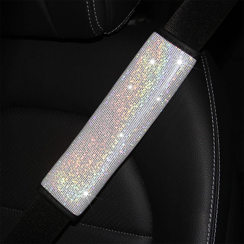 2PCS Diamond Car Seat Belt Shoulder Pads - Rhinestone Leather Handcraft Seatbelt Cover Sparkling Bling Car Accessories for Women, Lady - Universal Fit