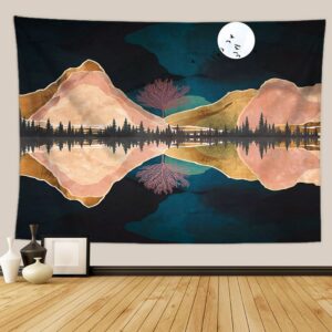 Mountain Moon Tapestry Nature Landscape Inverted Image Tapestry Wall Hanging for Bedroom Dorm Living Room Home Decor