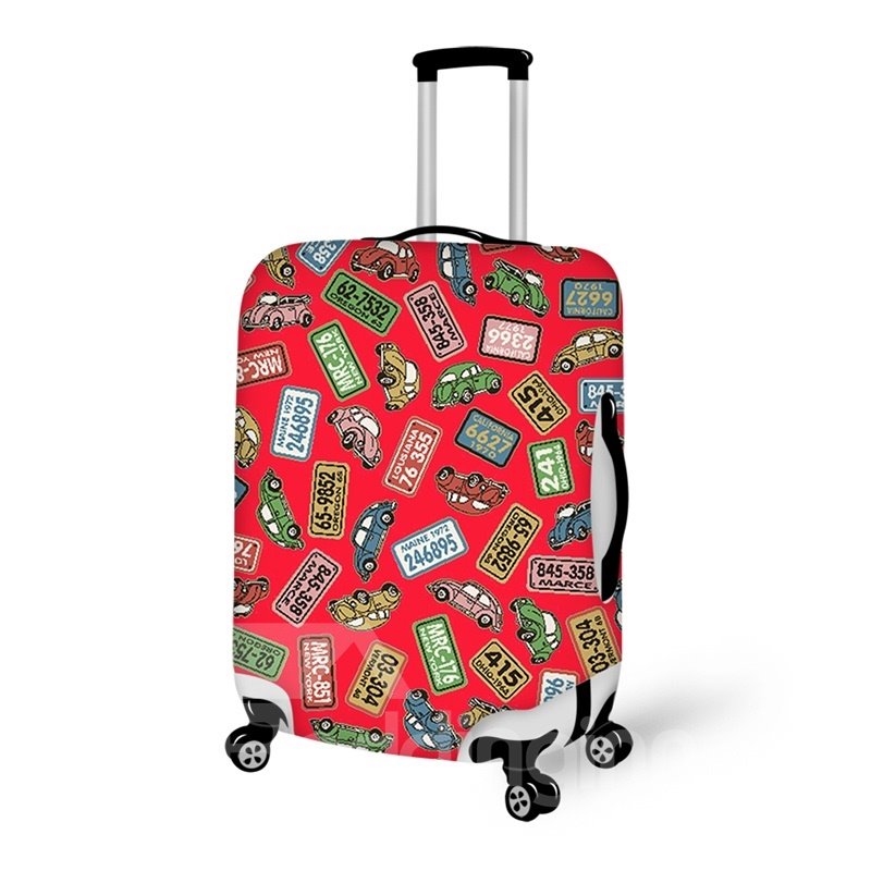 Car Number Plate Pattern Washable Waterproof Travel Zipper Nylon 3D Luggage Cover - Image 11