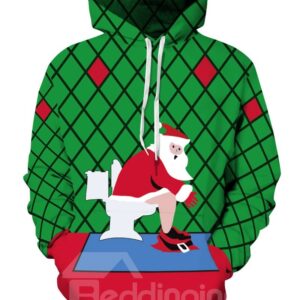 Santa Toilet Bathroom Christmas Long Sleeve 3D Pattern Hoodie
