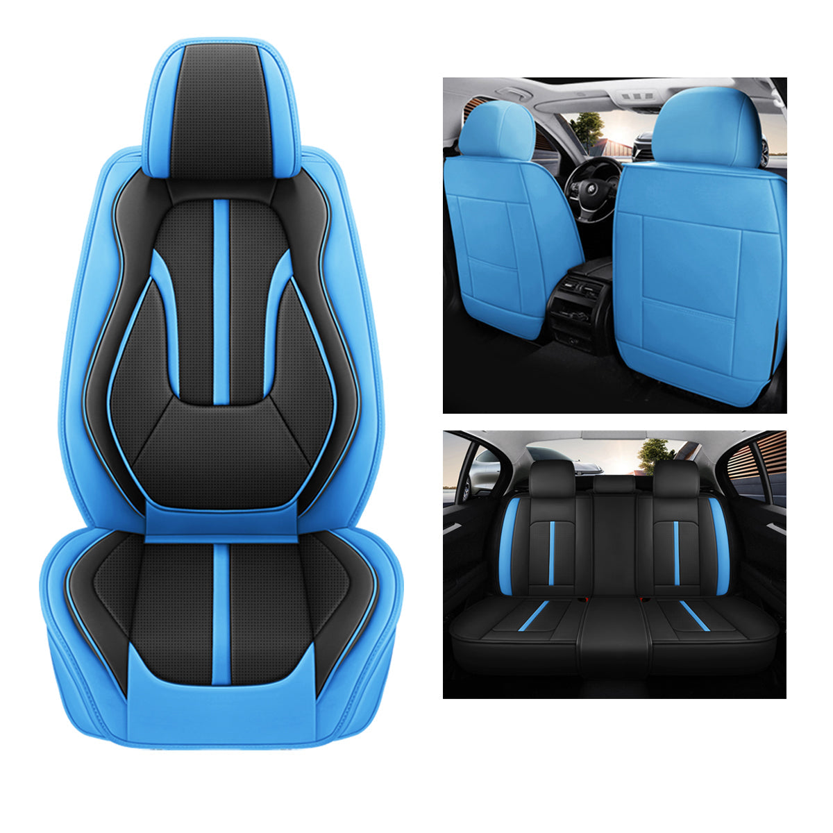 Sport Theme Car Seat Cover for 5-Seater Sedan SUV, Universal Fit Microfiber Leather Full Set Cushion Covers - Image 17