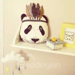 Unparalleled Panda Head with Feathers Design Cotton Infant Pillow