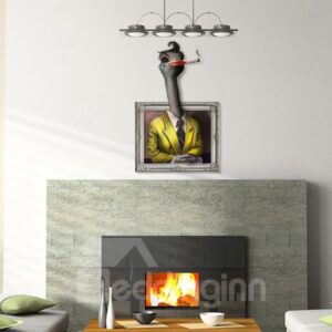 Arrogant Smoking Ms. Ostrich in Suits 3D Wall Sticker