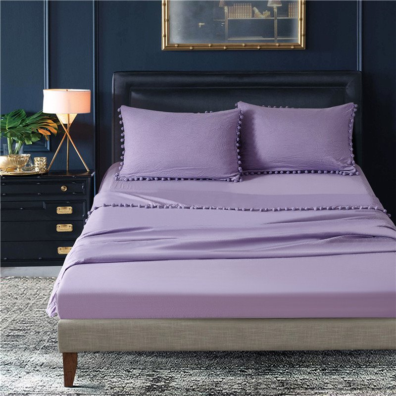 4-Piece Bed Sheet Set Solid Color Soft Polyester Bedding Set 1 Fitted Sheet 1 Flat Sheet 2 Pillowcases Purple Khaki Gray Queen King Size - Image 3