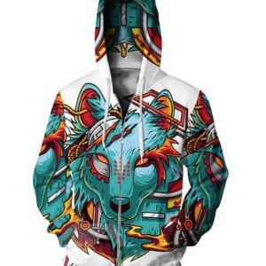 3D Print Big Violence Wolf Pockets Zipper Hoodies