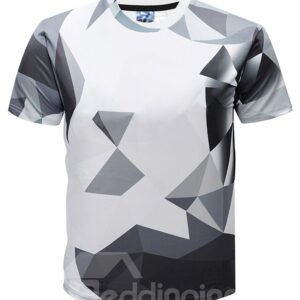 Men Fashion Geometric Round Neck 3D Graphic Print Short Sleeve Tee Tops T-Shirt