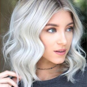 Medium Wavy Bob Synthetic Gray Hair Capless Women 14 Inches 130% Wigs