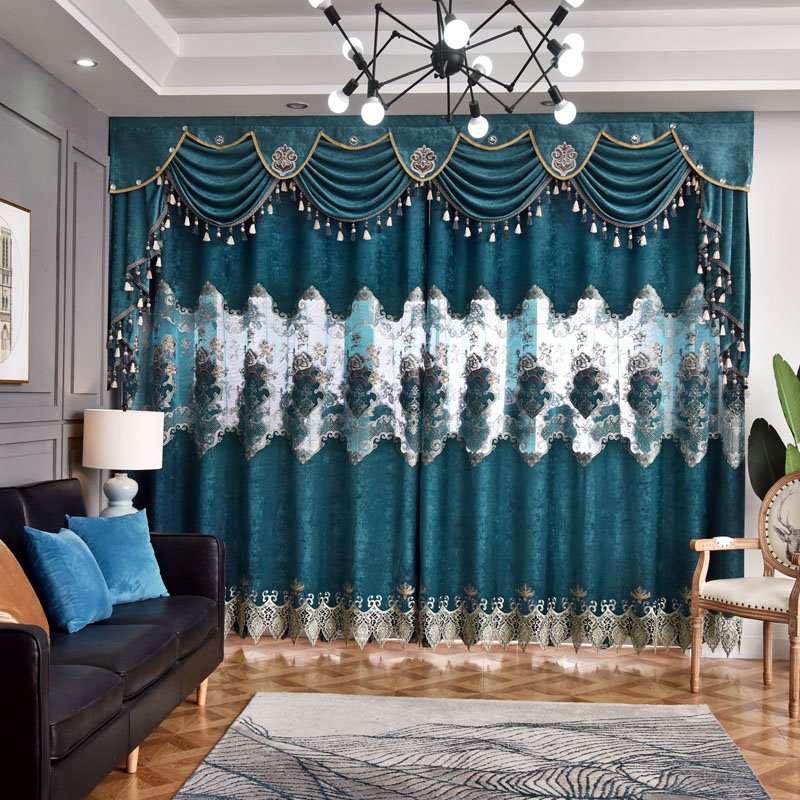 European Floral Embroidery Hollowed-out Blackout Curtains for Living Room Custom 2 Panels Decoration Drapes No Pilling No Fading No off-lining