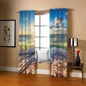 Blackout 3D Sea Print  Curtains for Living Room Bedroom 200g/m2 Polyester 70% Shading Rate and UV Rays Environmentally Friendly Printing and Dyeing No use of Chemical Auxiliary No Pilling No Fading