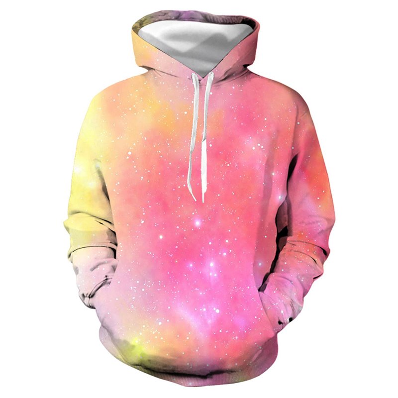 Creative 3D Print Women's Hoodie Pink Star Tie Dyeing Couple Outfit Unisex Pullover Hoodies Long Sleeve Loose Polyester Sweatshirt