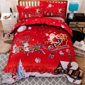 3D Christmas Bedding 3-Piece Set Red Bedding Santa Claus and Reindeer 1 Duvet Cover 2 Pillowcases Happy New Year Gift Red