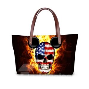 Fire US Flag Skeleton Micky Waterproof Sturdy 3D Printed for Women Girls Shoulder HandBags