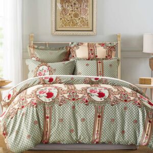 Rose and Plaid Printed Ethnic Style Blue Polyester 3-Piece Bedding Sets/Duvet Cover
