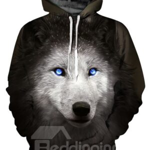Cool Long Sleeve Wolf with Blue Eyes Pattern 3D Painted Hoodie