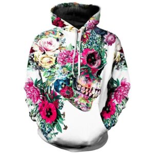 Unisex 3D Novelty Skull and Rose Print Hoodies with Soft and Breathable Polyester 100% No Fading