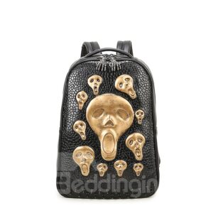 Many Skull Face 3D PU Leather Casual Durable Laptop Backpack School Bag
