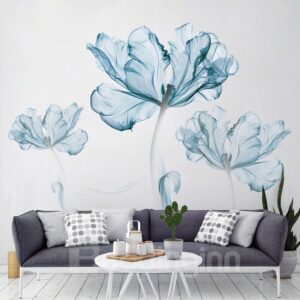Simple Design Blue Flower Pattern Home Decor Removable Waterproof Wall Sticker