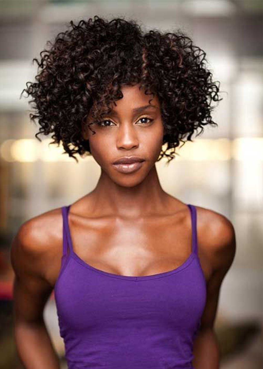 Capless Women Synthetic Hair Curly 120% 12 Inches Wigs Heat Resistant Natural Looking Daily Party Wigs Cosplay Wigs with Natural Bangs with Free Wig Cap - Image 34