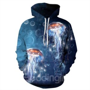 Long Sleeve Jellyfish Sea World Pattern 3D Painted Hoodie