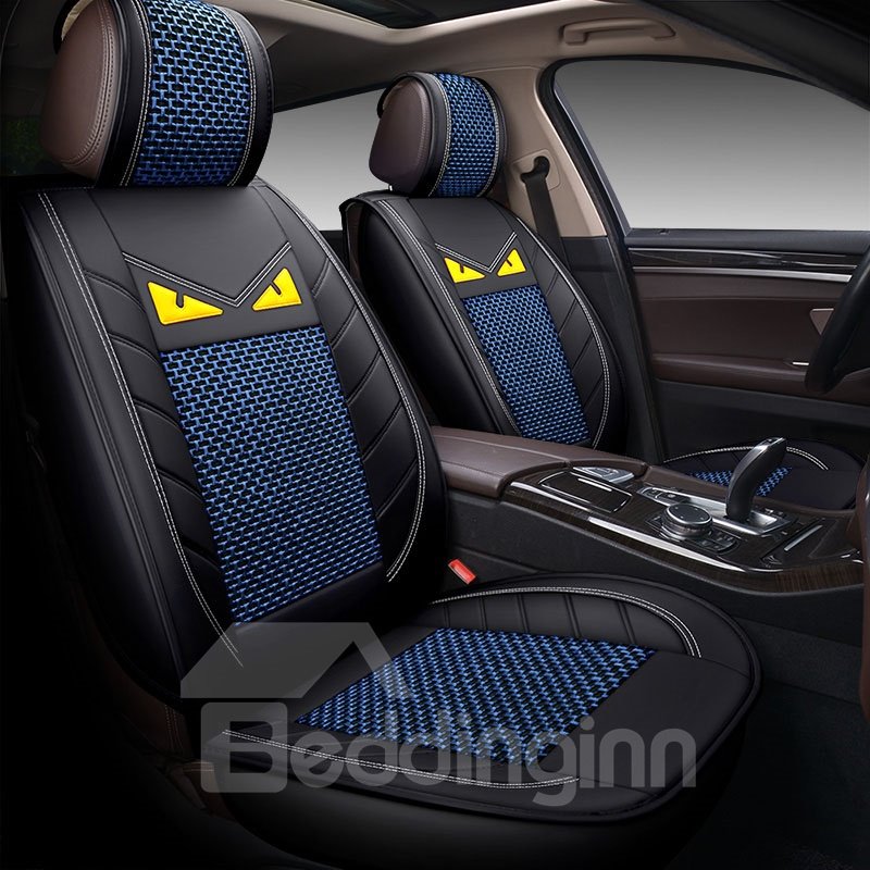 Cartoon Style Wear-Resistant Breather Man-Made Leather And Breathable Skin-Friendly Ice Silk 5 Seats Durable Universal Fit Seat Covers Vehicle Cushion Cover for Cars SUV Pick-up Truck - Image 2