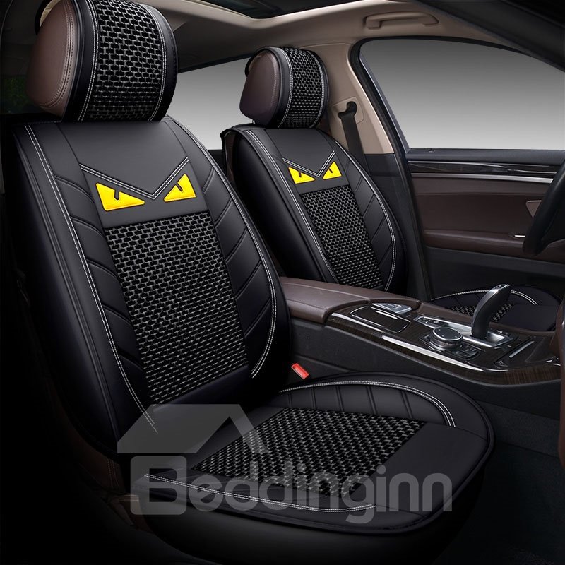 Cartoon Style Wear-Resistant Breather Man-Made Leather And Breathable Skin-Friendly Ice Silk 5 Seats Durable Universal Fit Seat Covers Vehicle Cushion Cover for Cars SUV Pick-up Truck - Image 3